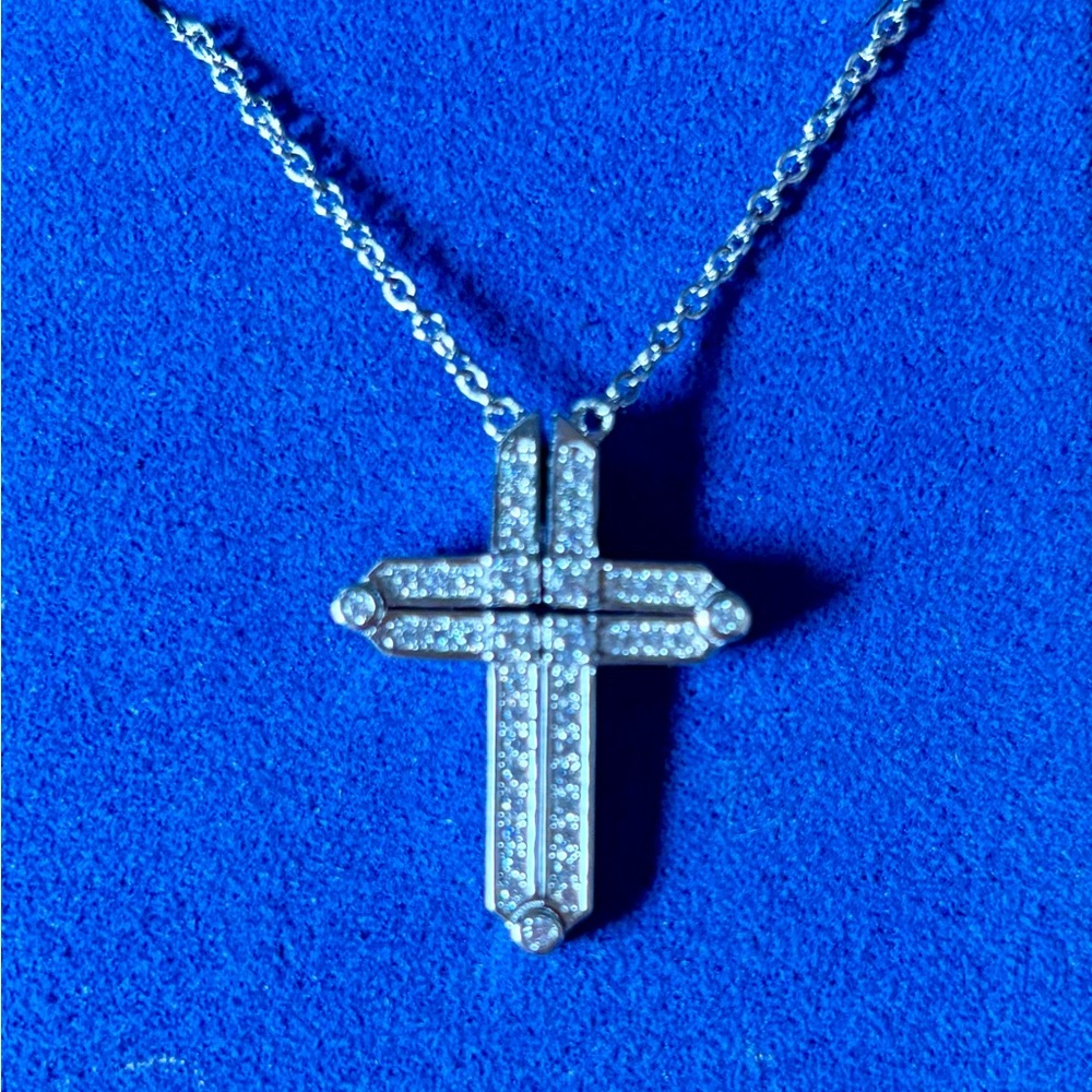 Elegant Silver and Diamond 2-way Convertible Cross Necklace